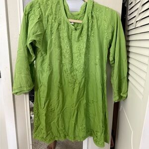 Green Embroidered Tunic Top/ short kurta